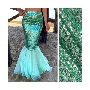 NEW Aqua Blue Sequin mermaid tail Halloween Cosplay